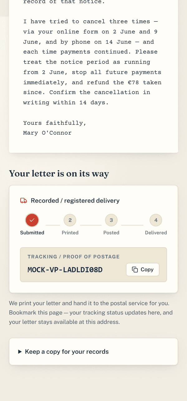 Track the postage
